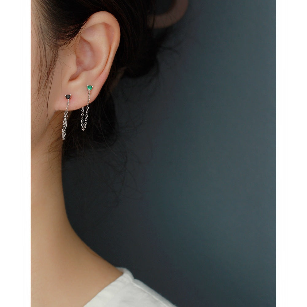 Orecchini a Filo Pendenti in Argento Sterling S925, Minimalisti, Geometrici, con Strass, da Donna