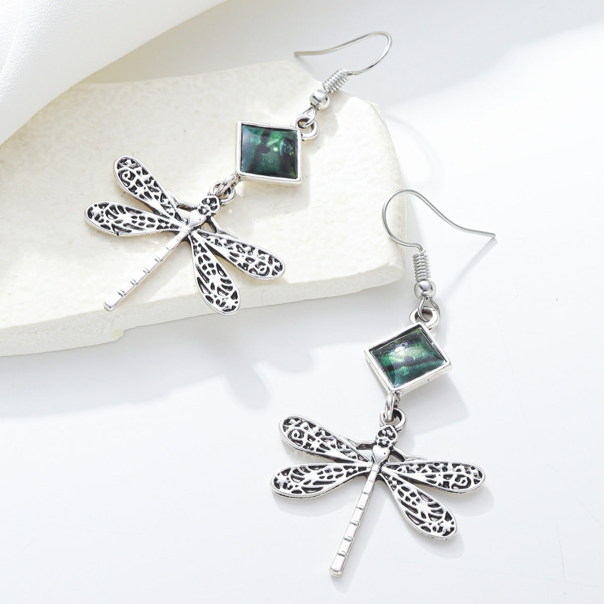 Minimalist Dragonfly Earrings in Alloy with Enamel Finish, Geometric Insect Design for Women