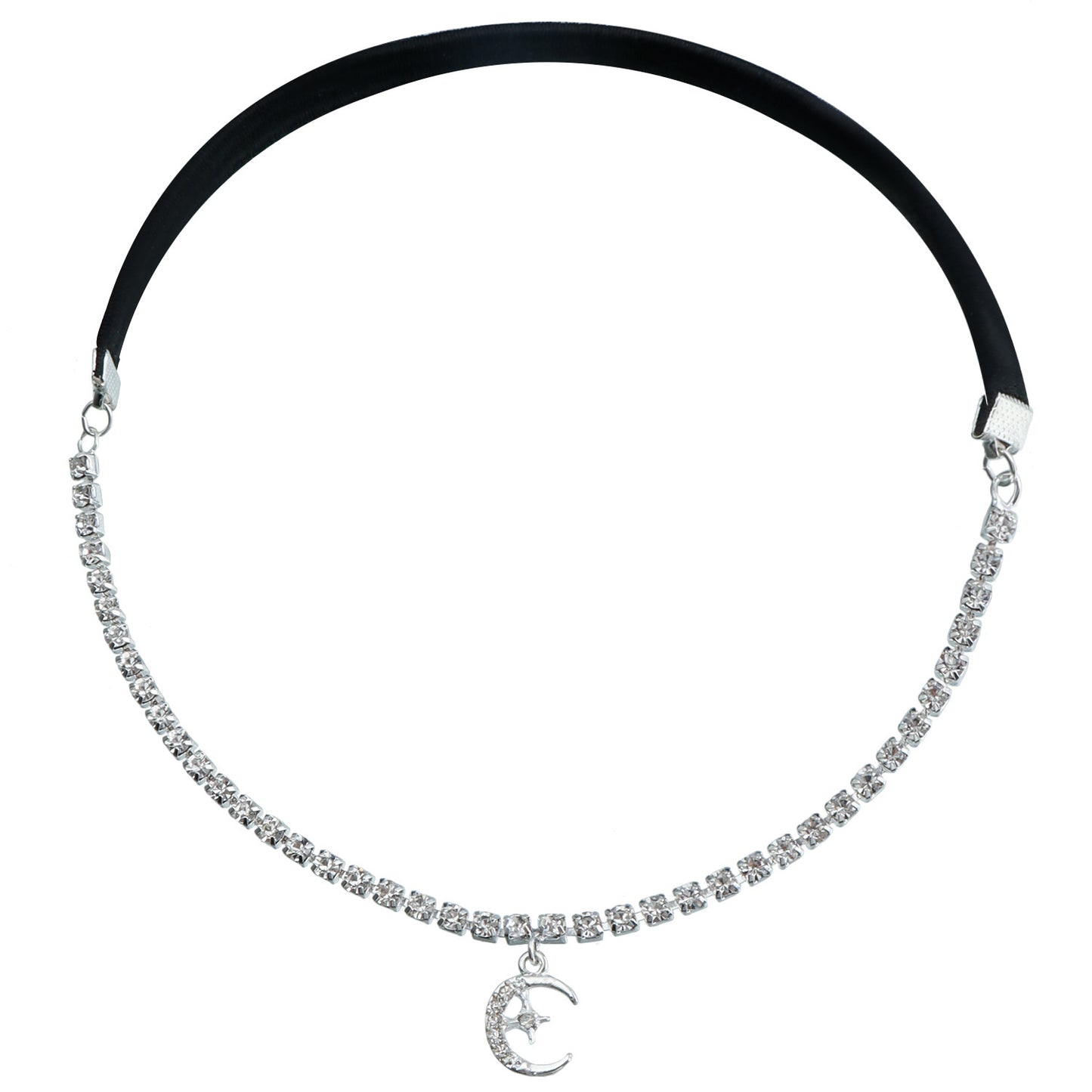 Minimalist Moon-Shaped Alloy Anklet with Rhinestone Accents and Elastic Black Band for Women