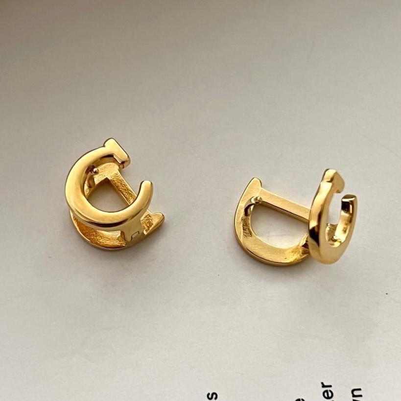 Minimalist Letter Stud Earrings for Women Made of 925 Sterling Silver with Gold Plating