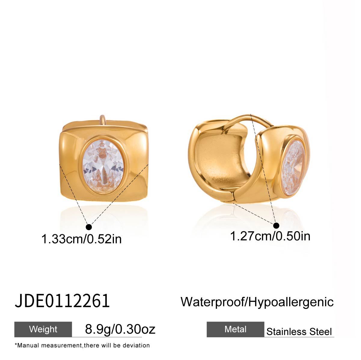 Elegant Geometric Round Stainless Steel Hoop Earrings with Cubic Zirconia Plated Finish for Women