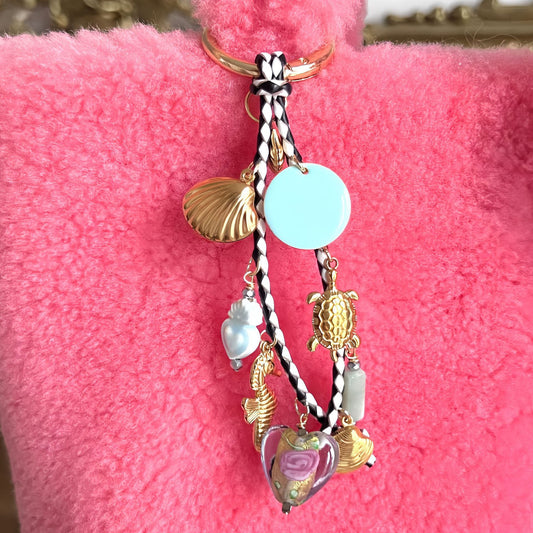 Vintage Sweet Colorful Plated Stainless Steel Heart Shell Conch Fish Bone Charm Bar for Bag Bracelet DIY Pendant