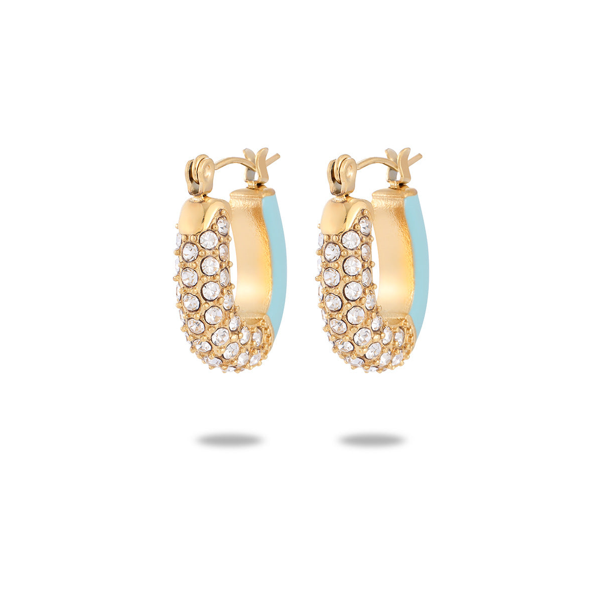 Elegantes Pendientes de Acero Inoxidable de Titanio Esmaltado con Incrustaciones de Pedrería Geométrica de Inspiración Francesa para Mujer, Ropa de Oficina de Moda de Lujo Estilo Palacio