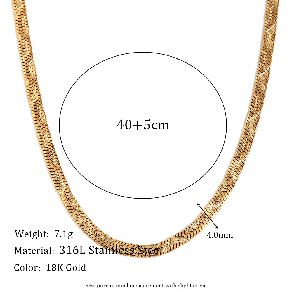 Collana da donna a spina di pesce con motivo a onda, in acciaio inossidabile placcato oro 18 carati, geometrica e minimalista