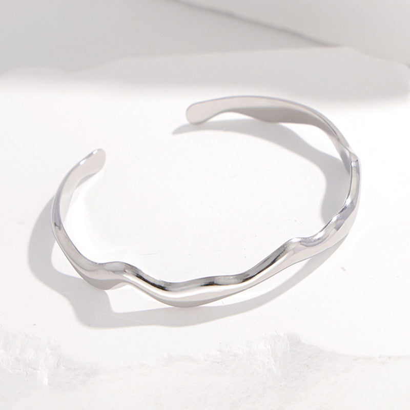Adjustable Titanium Steel Bracelet for Women with Geometric Line Design Electroplated Finish Statement Cuff