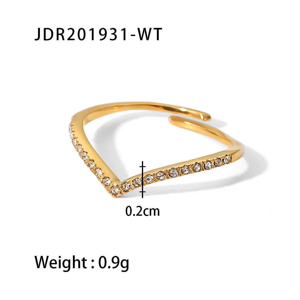 INS Style Geometric Titanium Steel Ring with 18K Gold Plating and Zircon Inlay for Women