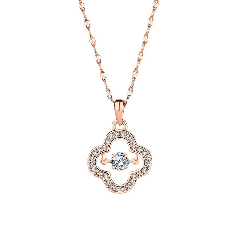 Collana con ciondolo a quadrifoglio minimalista da donna in acciaio al titanio con finitura placcata su catena a O