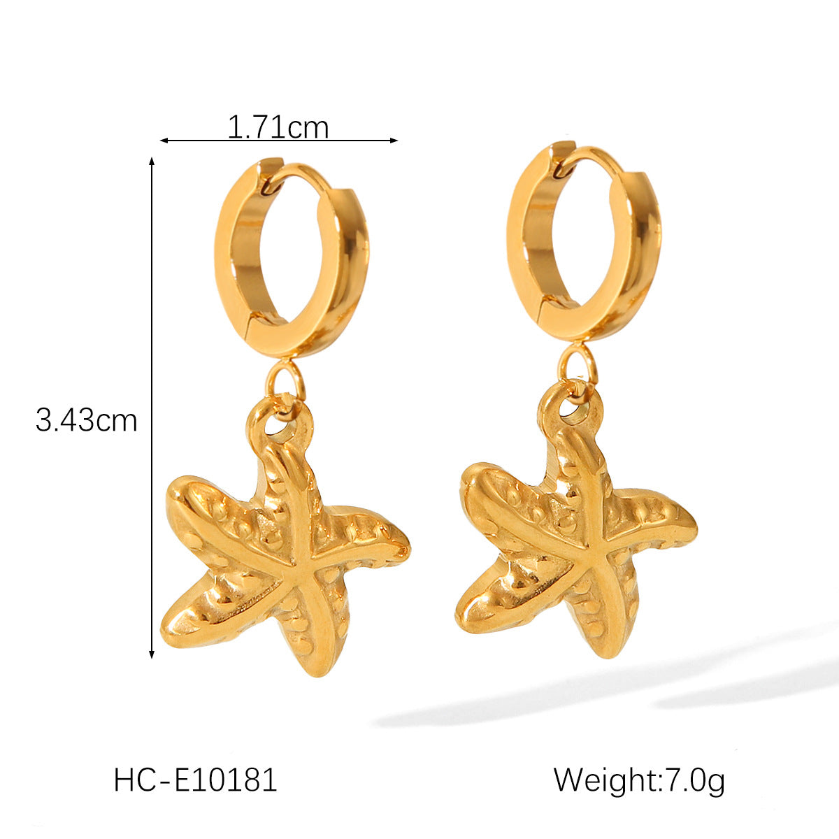 INS Style Crab and Starfish Shell-Shaped Earrings for Women in Titanium Steel with 18K Gold Plating