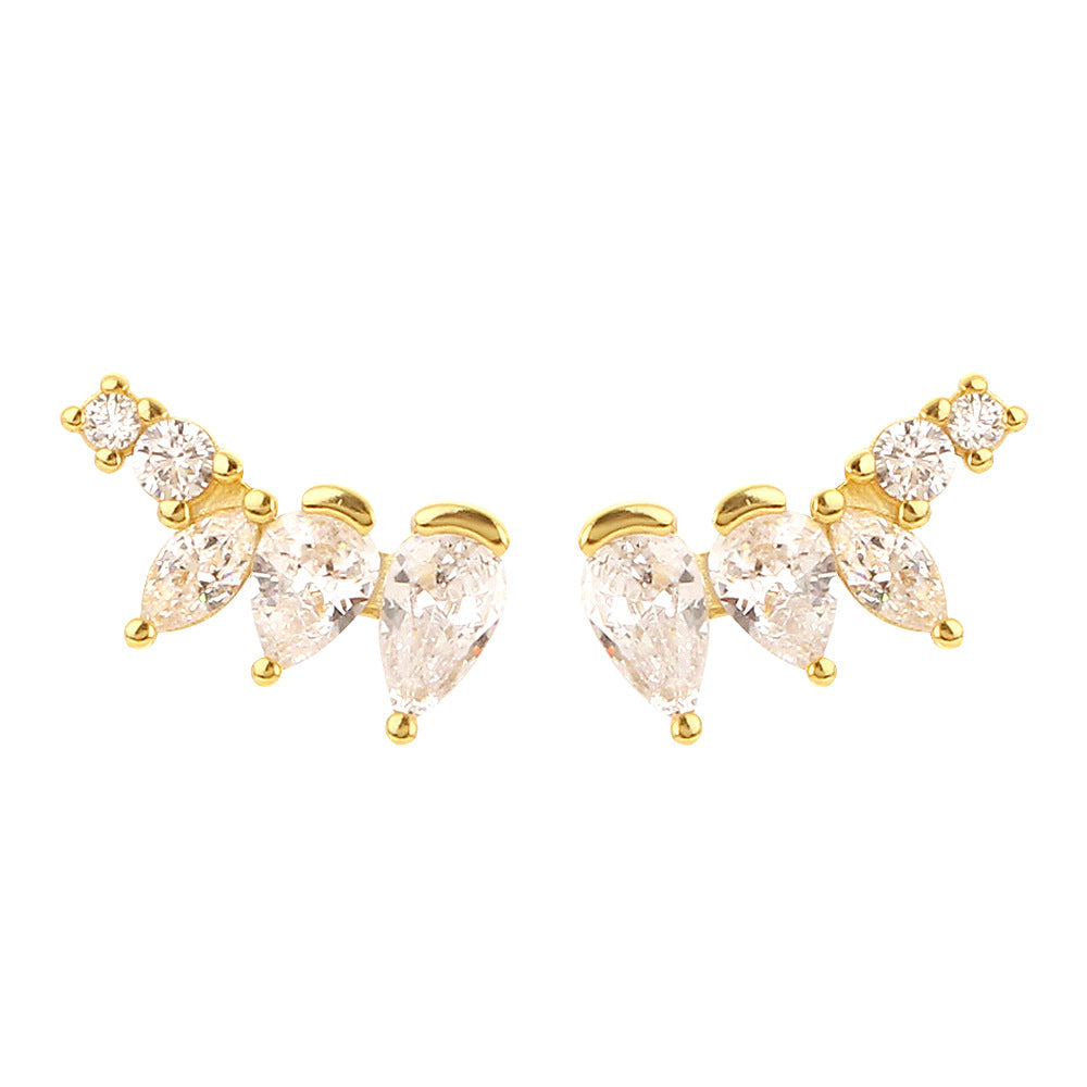 Elegant 925 Sterling Silver Geometric Round Oval Cubic Zirconia Inlay Stud Earrings for Women