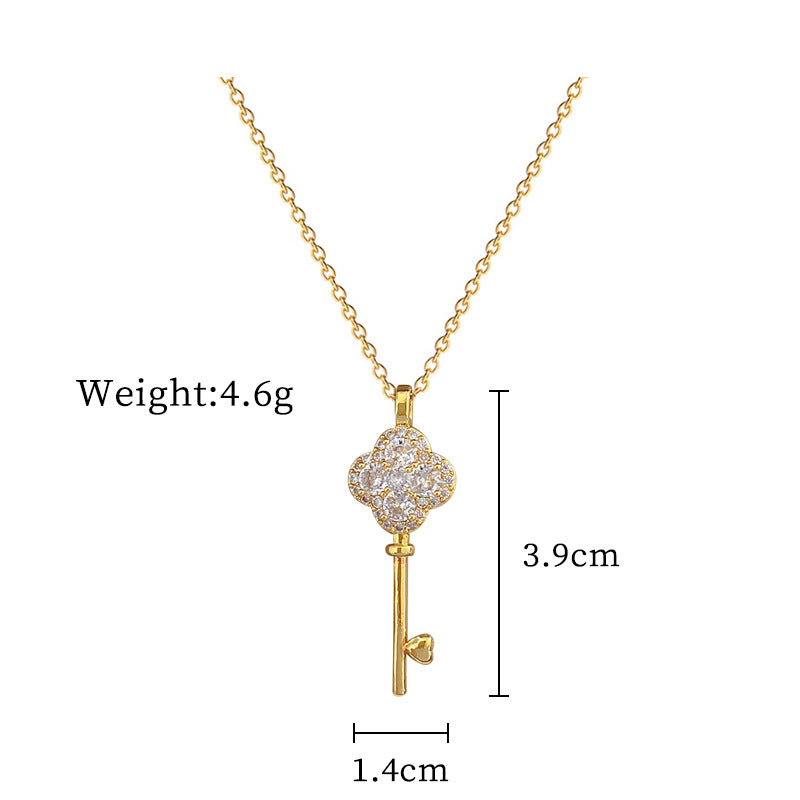 Minimalist Clover Pendant Necklace for Women and Men in Titanium Steel with Rhinestone Inlay on Snake Chain