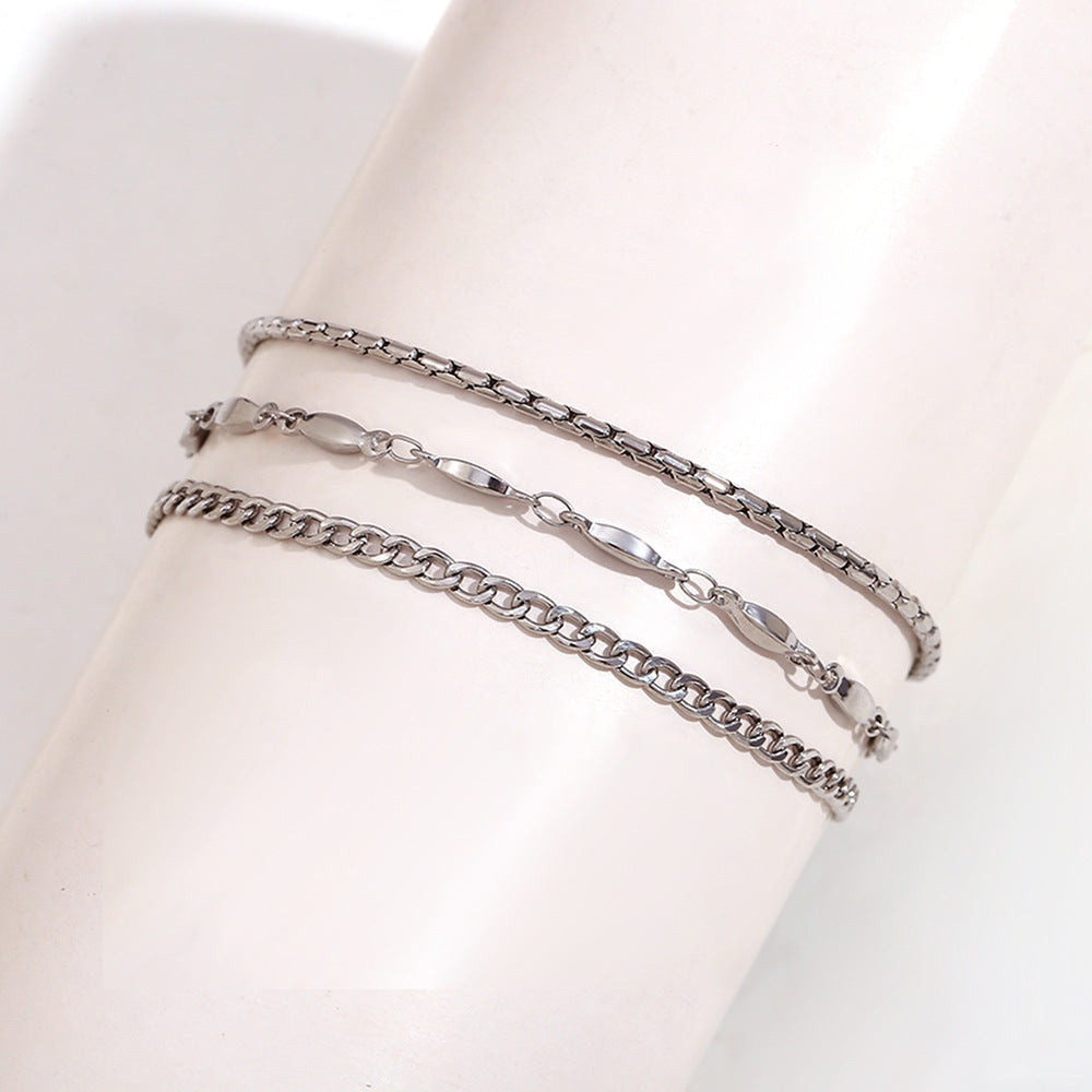 Cavigliera Minimalista Geometrica in Acciaio Inox con Placcatura Oro 18K, Gioiello Elegante a Triplo Strato per Donna