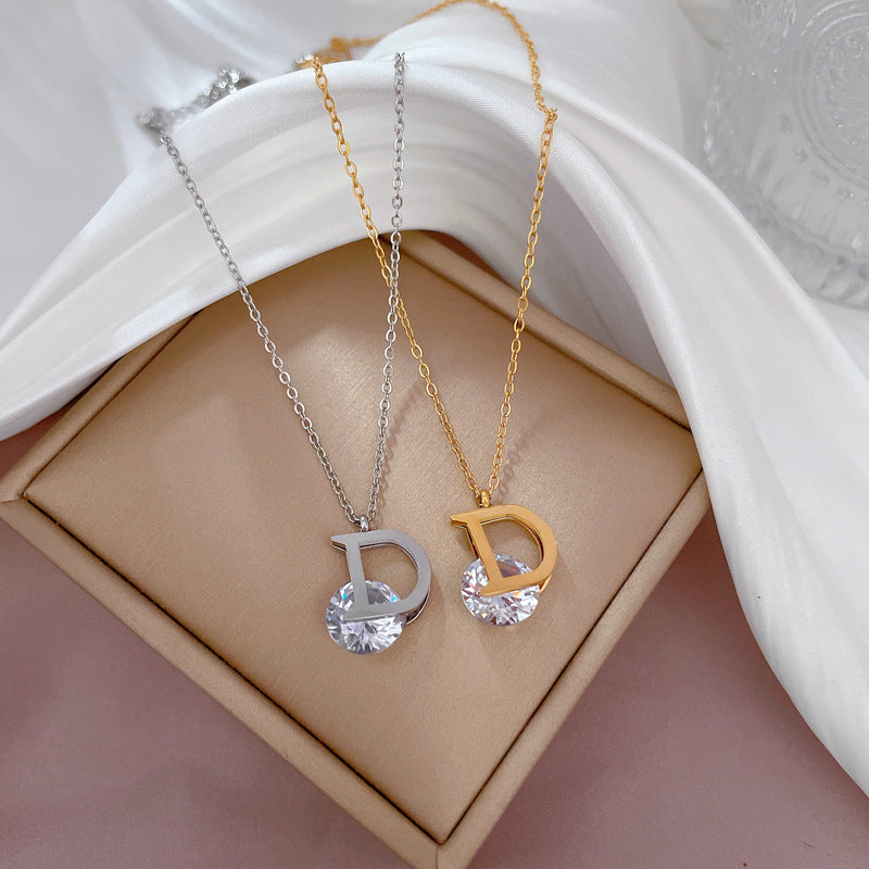 Minimalist Geometric D-Shaped Titanium Steel Necklace with Gold Plating for Women