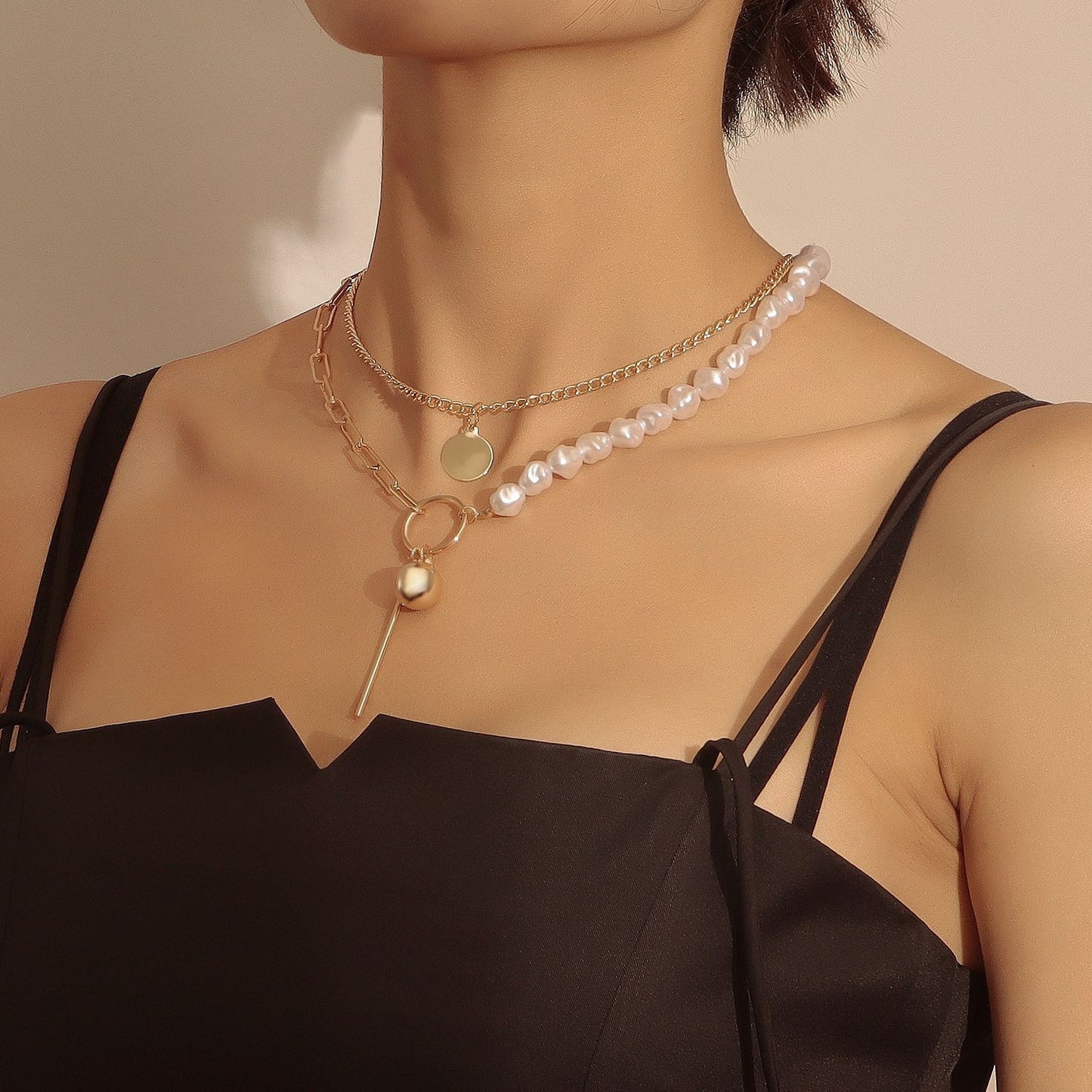 INS Style Heart and Cross Pendant Necklace for Women Alloy Chain with Electroplated Finish