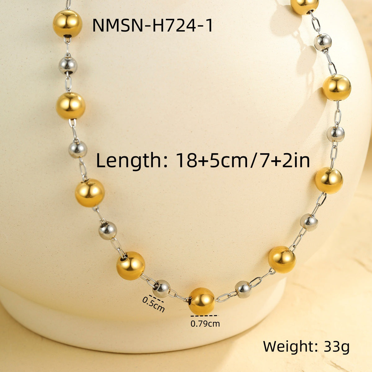 Fashionable OL Style Geometric Bead Necklace with Y-Shape Chain Stainless Steel Plated 18K Gold Tone Locket Necklace for Women