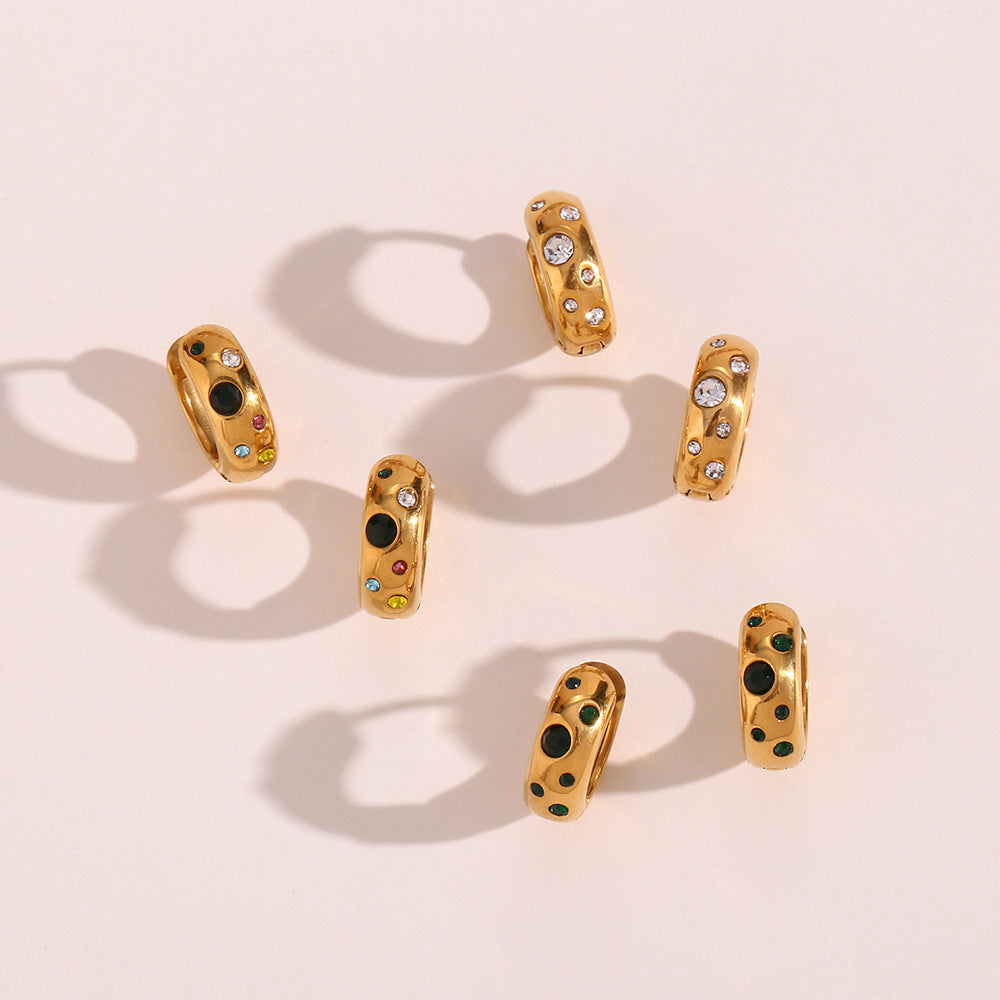 Orecchini a Cerchio da Donna in Acciaio Inossidabile Geometrici Minimalisti di Tendenza con Intarsio di Strass e Finitura Placcata