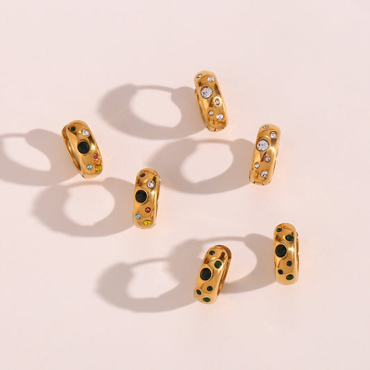 Fashionable Minimalist Geometric Stainless Steel Hoop Earrings with Rhinestone Inlay and Plated Finish for Women