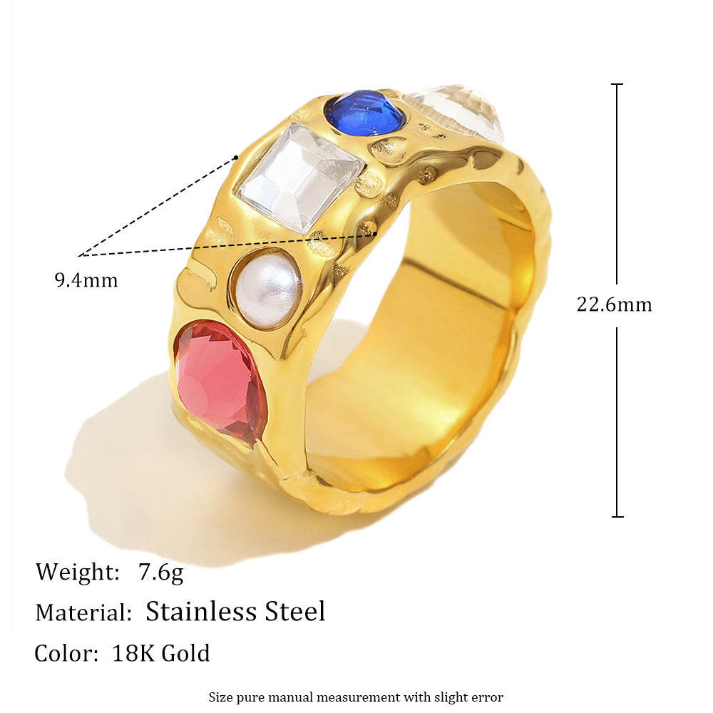 Anello geometrico da donna in acciaio inossidabile placcato oro 18 carati con zirconi