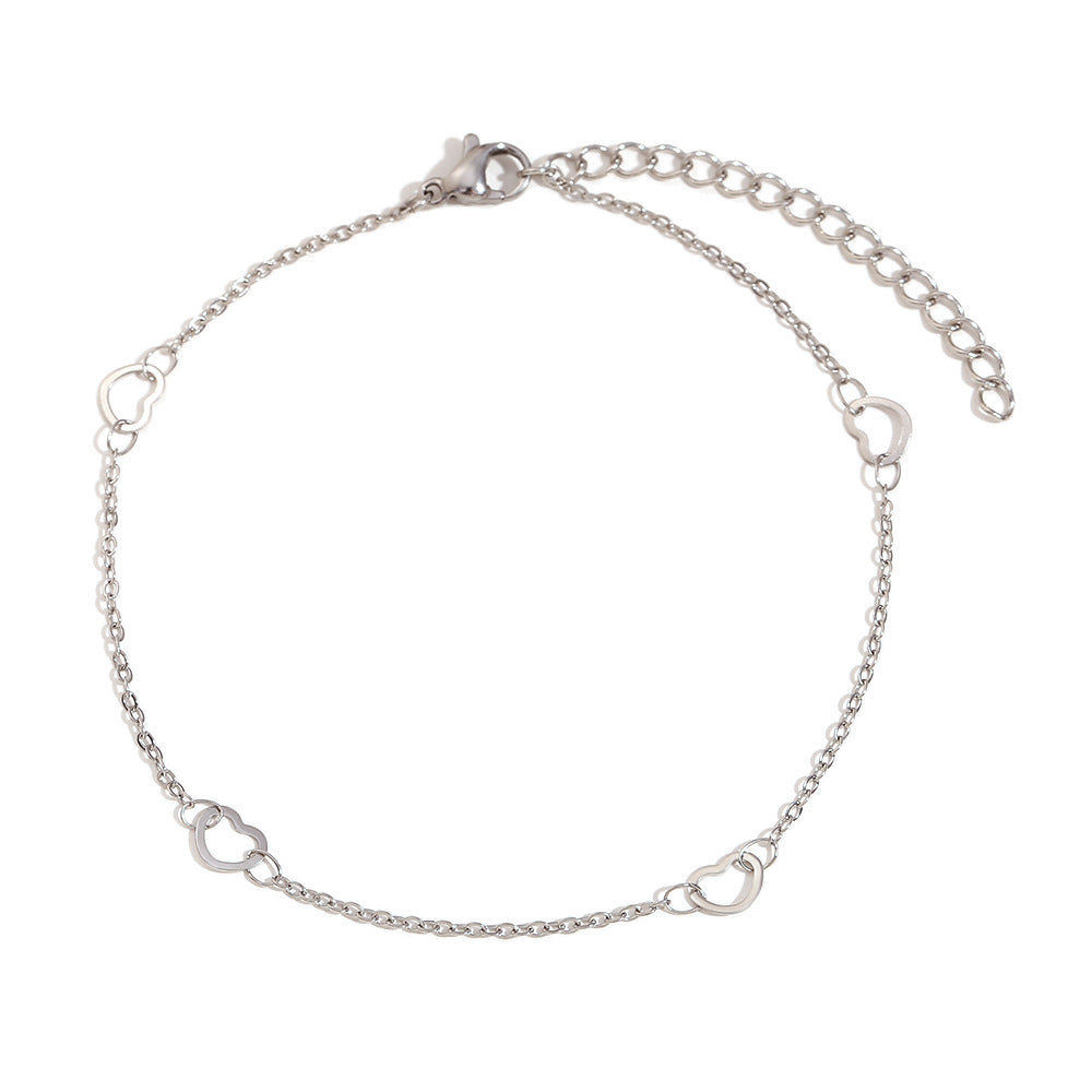 Minimalist Heart-Shaped Stainless Steel Anklet with 14K Gold Plating for Women