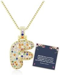 Sweet Hip-hop Letter Brass Cubic Zirconia Inlay Pendant Necklace Box Chain Unisex