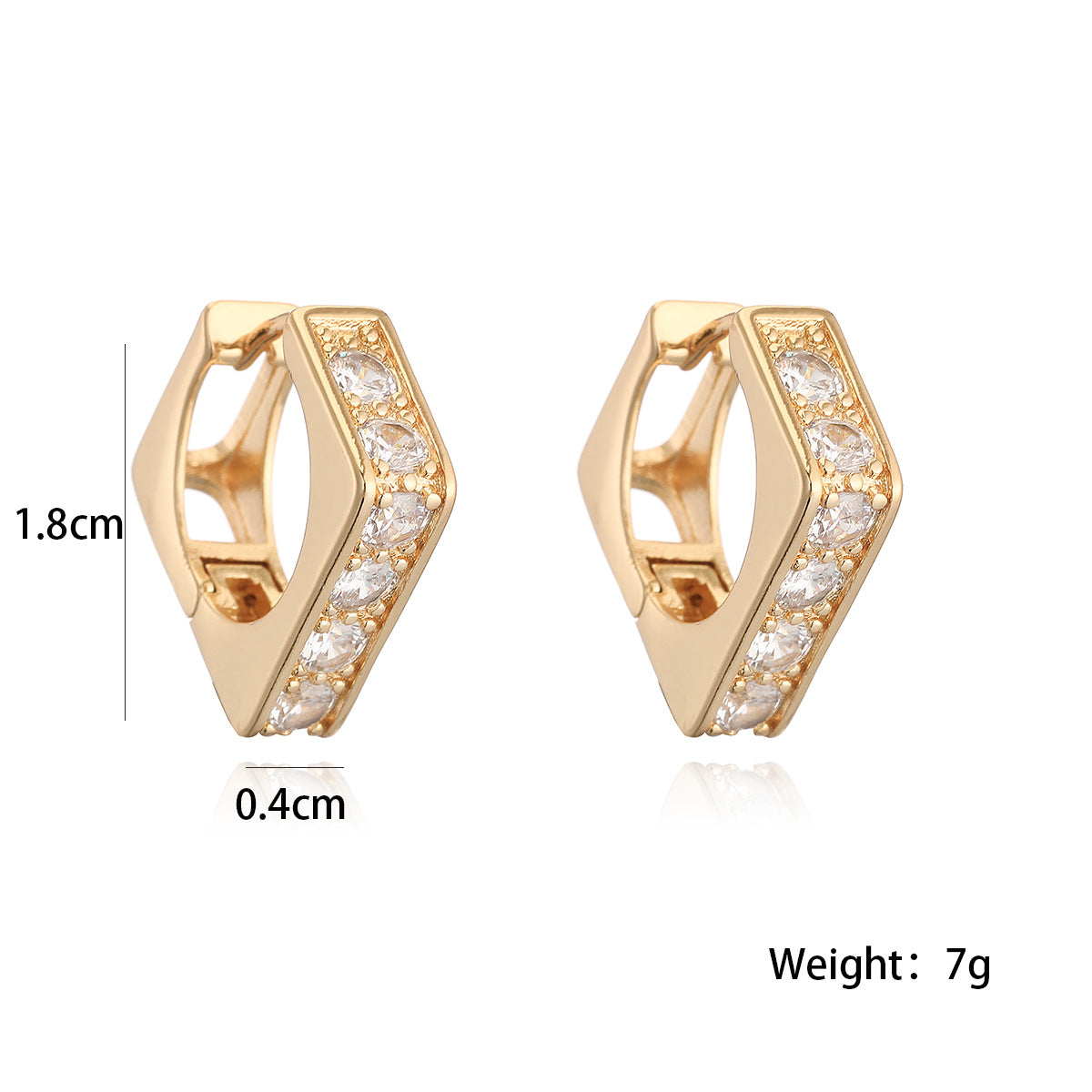 Orecchini da donna geometrici in rame placcato oro 18 carati con intarsi in zircone, design minimalista e alla moda