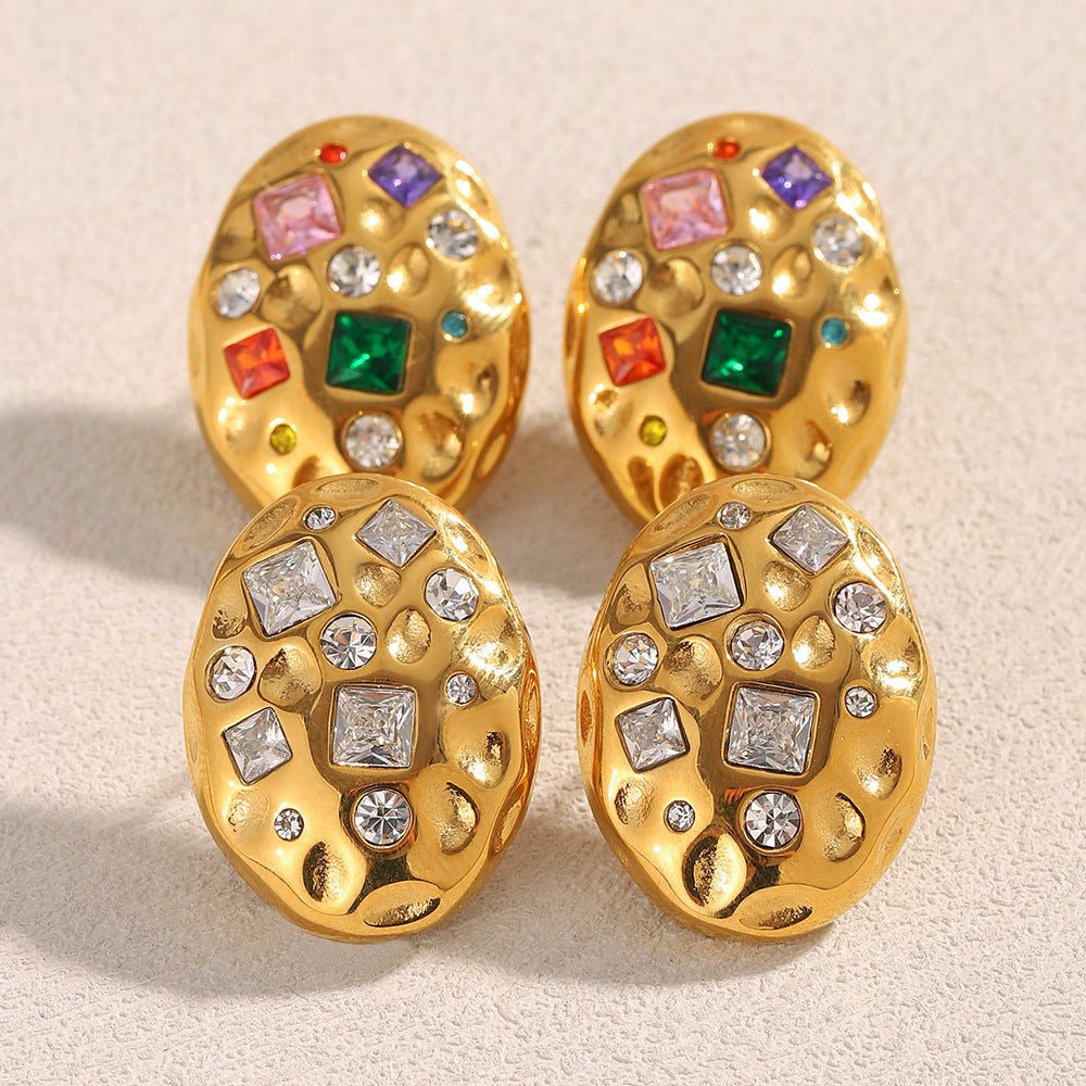 Pendientes minimalistas de acero inoxidable con diseño geométrico, chapados en oro de 18 quilates y con incrustaciones de pedrería para mujer