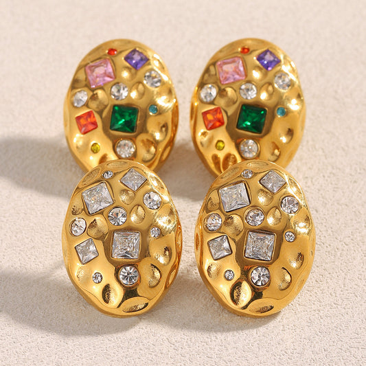 Orecchini da donna geometrici minimalisti in acciaio inossidabile placcati in oro 18 carati e interamente impreziositi da strass