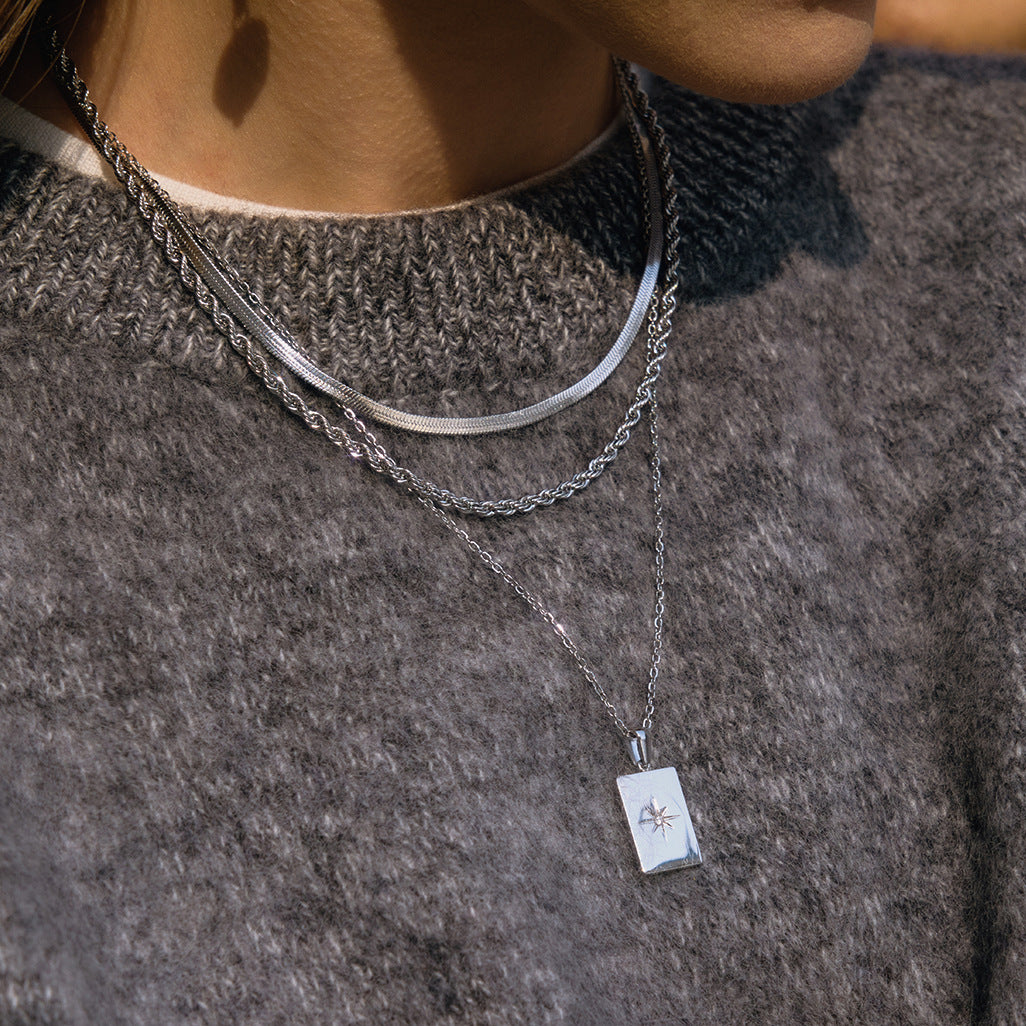 Multi-Layer Stainless Steel Star Geometric Pendant Necklace PVD Plated Casual Jewelry for Women
