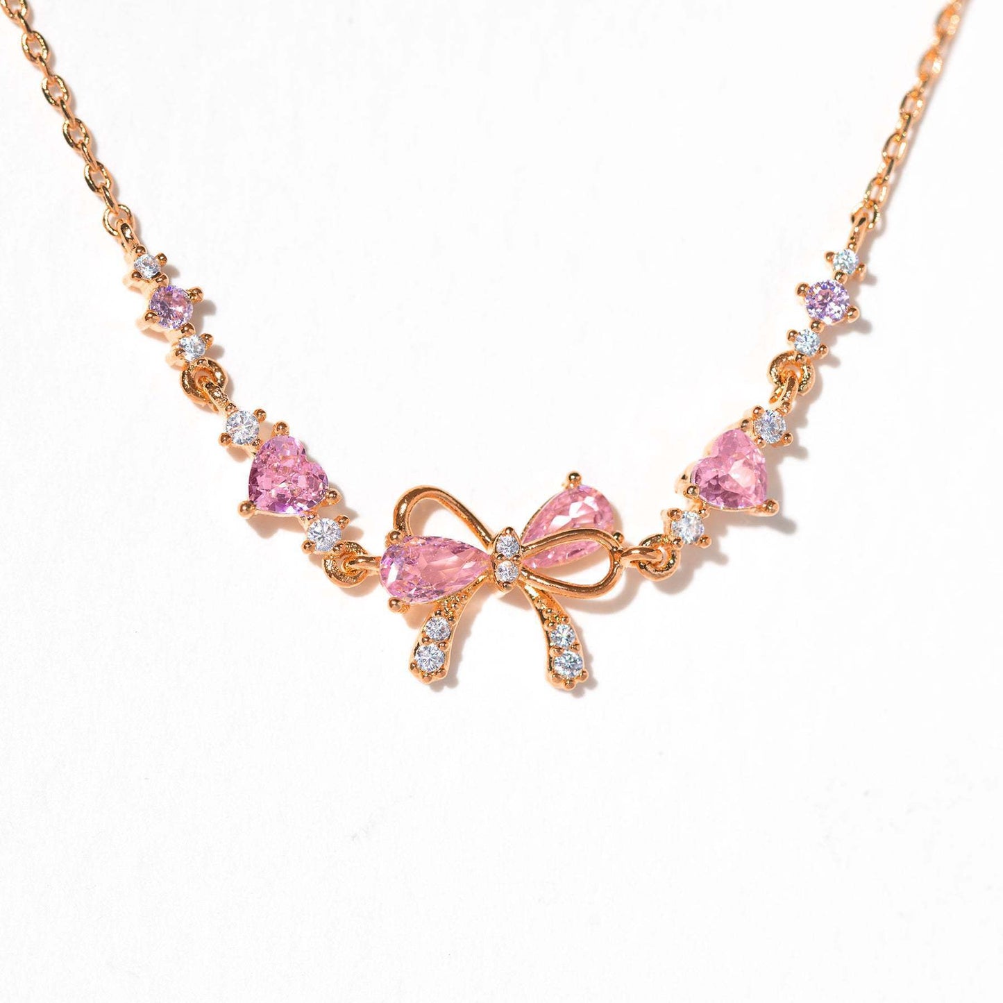Sweet Heart Butterfly Bow Inlaid Cubic Zirconia Brass Bracelet for Women