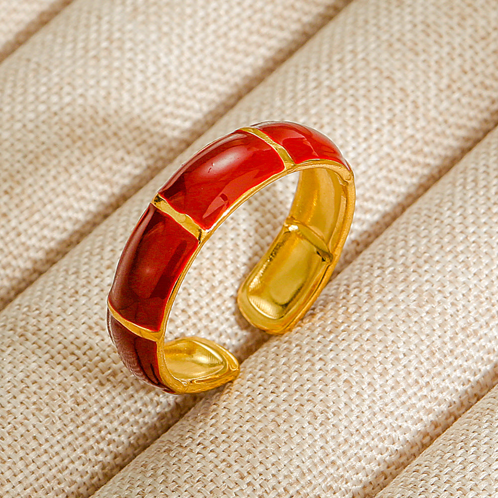 Vintage INS Style Stainless Steel Adjustable Ring with Natural Stone Inlay in Geometric Heart Zodiac and Animal Shapes