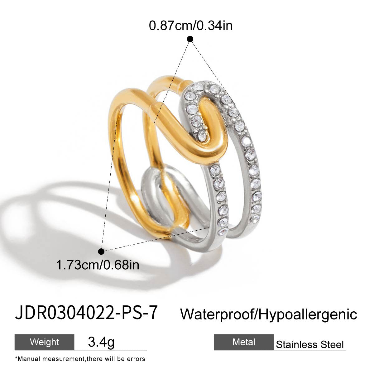 Anello geometrico in acciaio inossidabile con strass, placcato per donna, gioiello alla moda e resistente allo sbiadimento