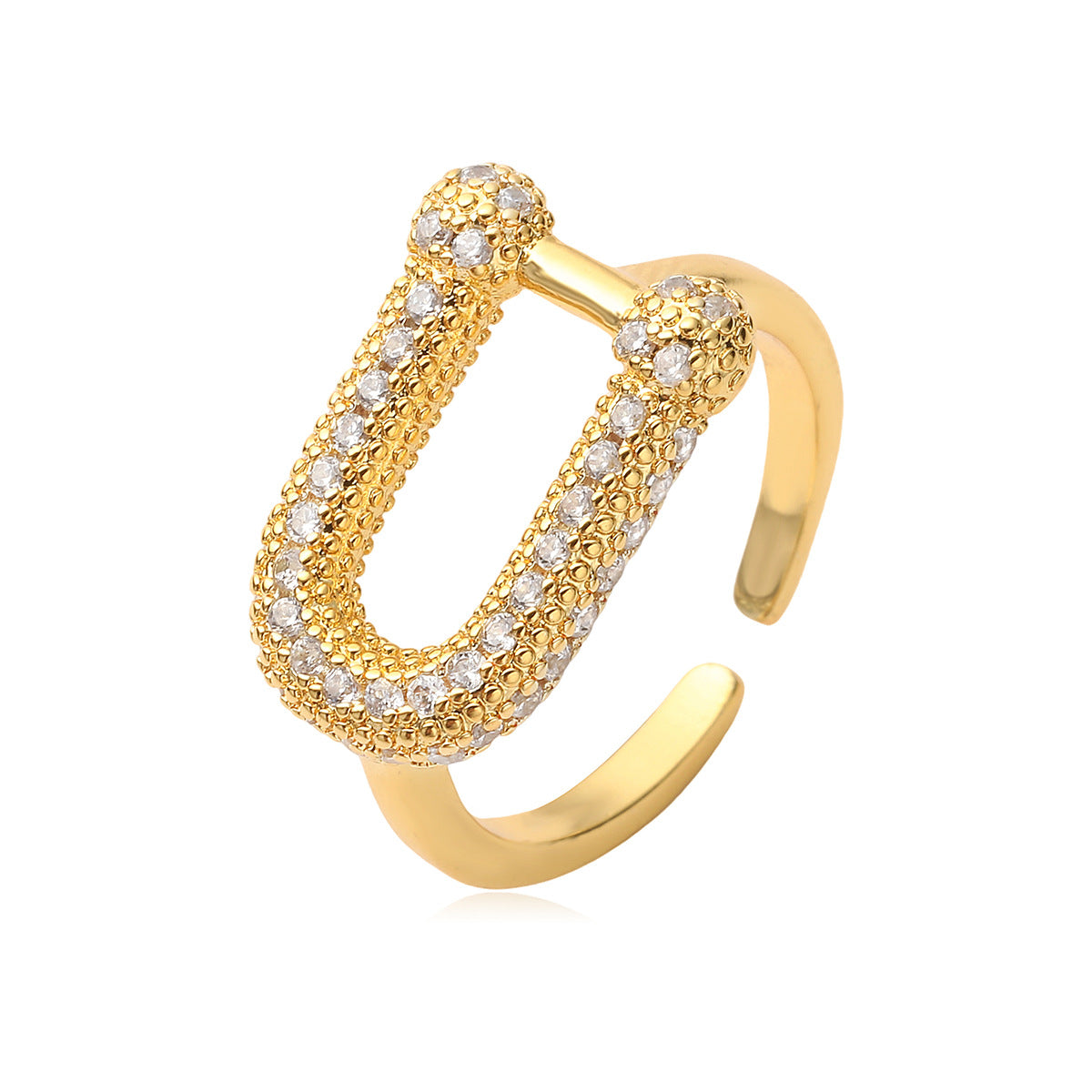 Geometric Open Ring for Women Made of Brass with 18K Gold Plating and Zircon Inlay, Fashionable Minimalist Statement Ring