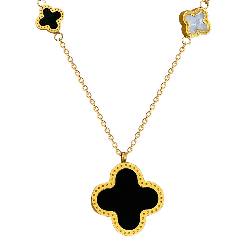 Collana con Ciondolo Trifoglio Portafortuna Minimalista in Acciaio al Titanio Placcato Oro per Donna e Uomo