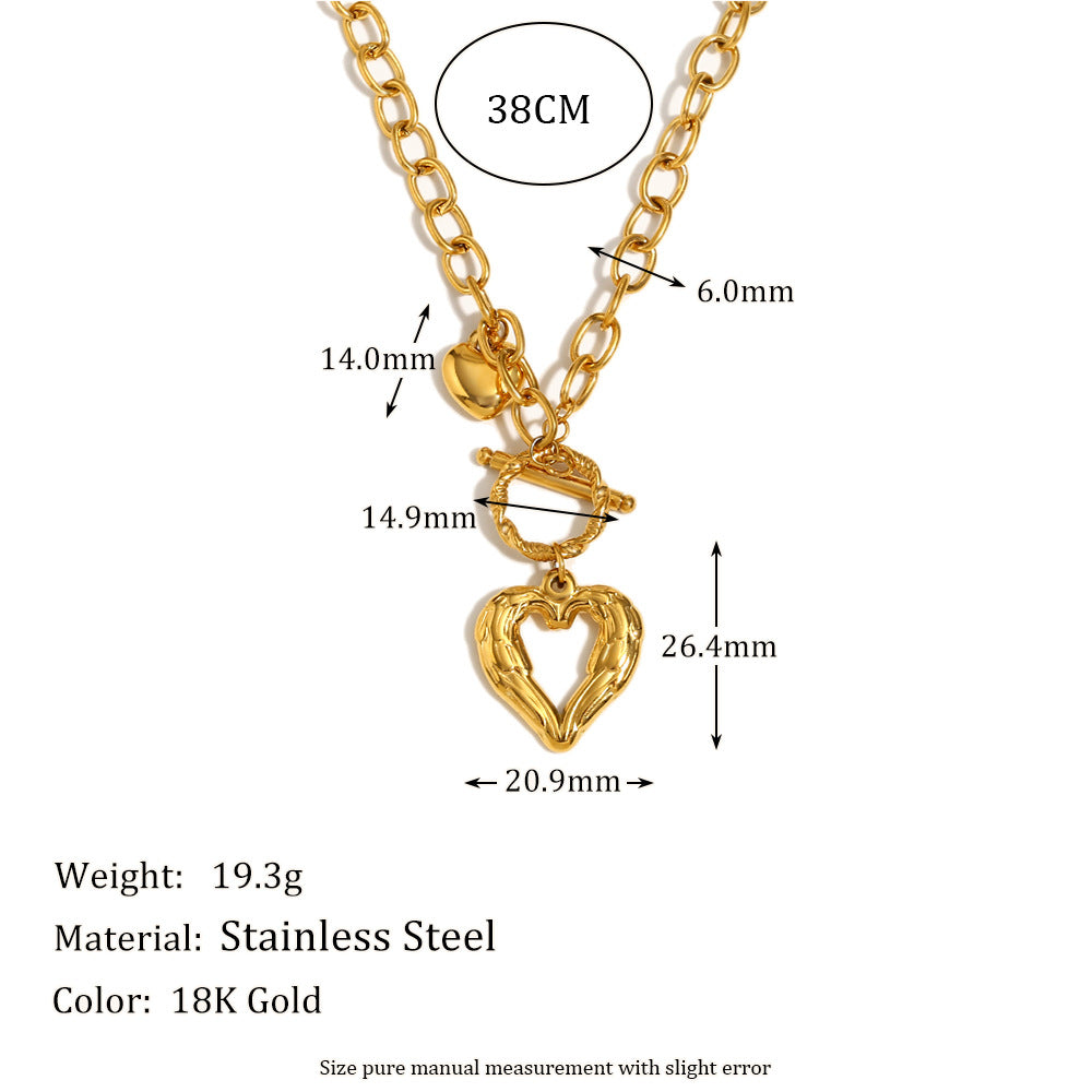 Minimalist Heart Pendant Necklace in Stainless Steel with 18K Gold Plating on O-Chain for Women