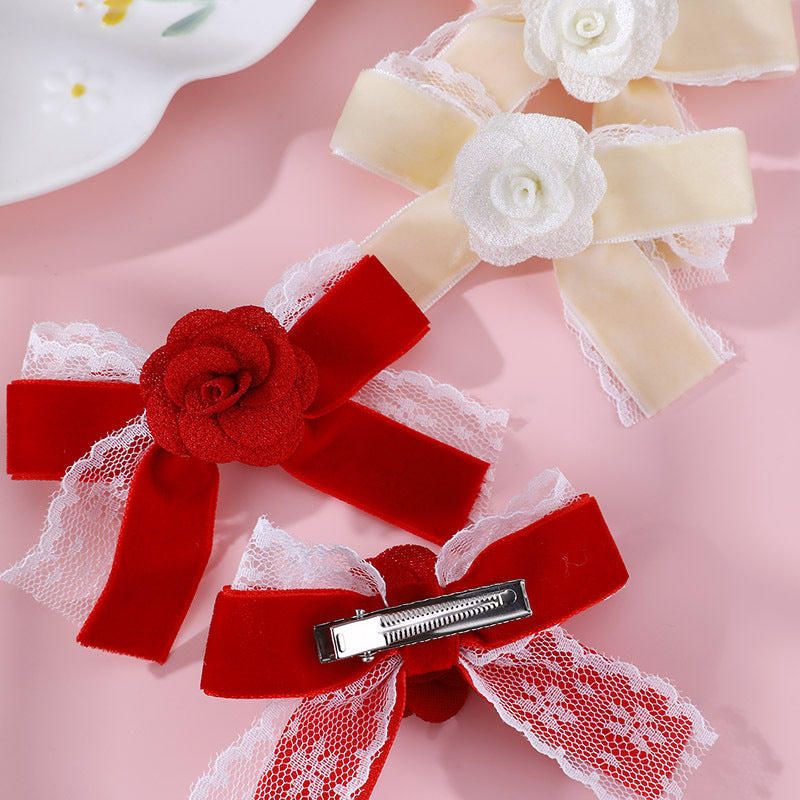 Fermaglio per capelli a farfalla stile naturale per ragazze con volant in pizzo e dettagli in rete in tenui colori pastello