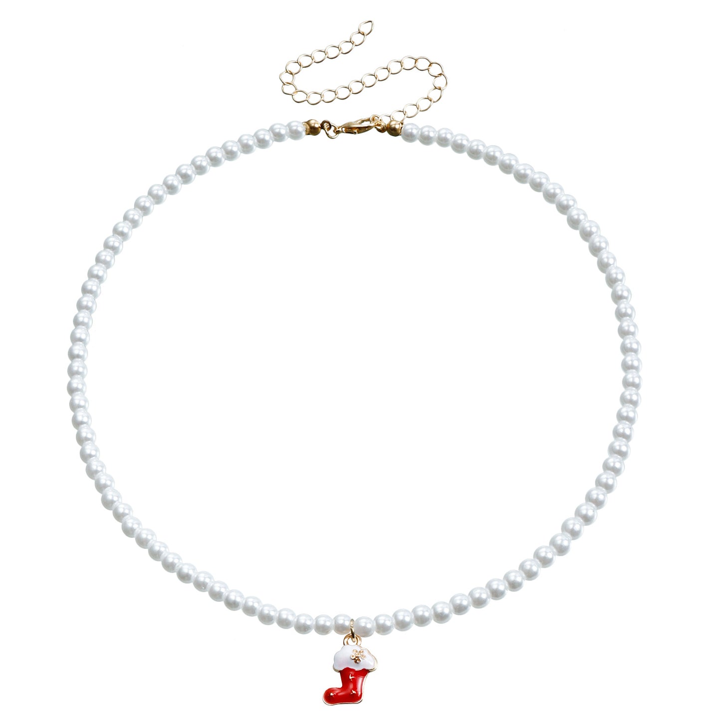 Minimalist Geometric Snowflake Pendant Necklace with Enamel Finish and Pearl Chain for Women
