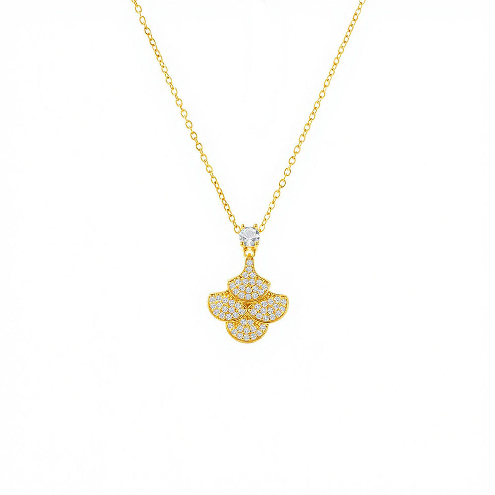 Collar de cobre con incrustaciones completas de circonitas y baño de oro real de 18 quilates para mujer, con diseño minimalista de lujo ligero en forma de abanico y falda