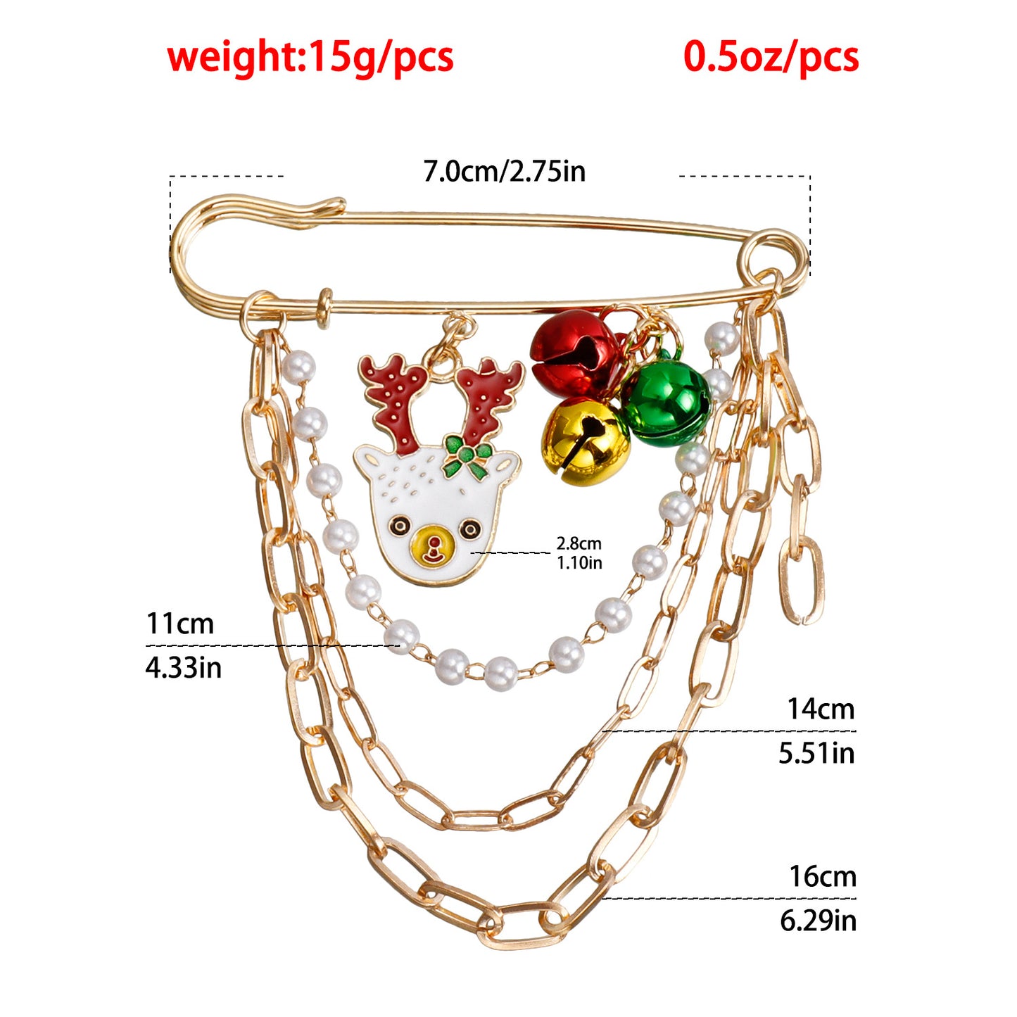 Fashionable Geometric Christmas Brooch for Women Alloy Pin with Reindeer Snowman and Bell Design Electroplated Decoration Gift
