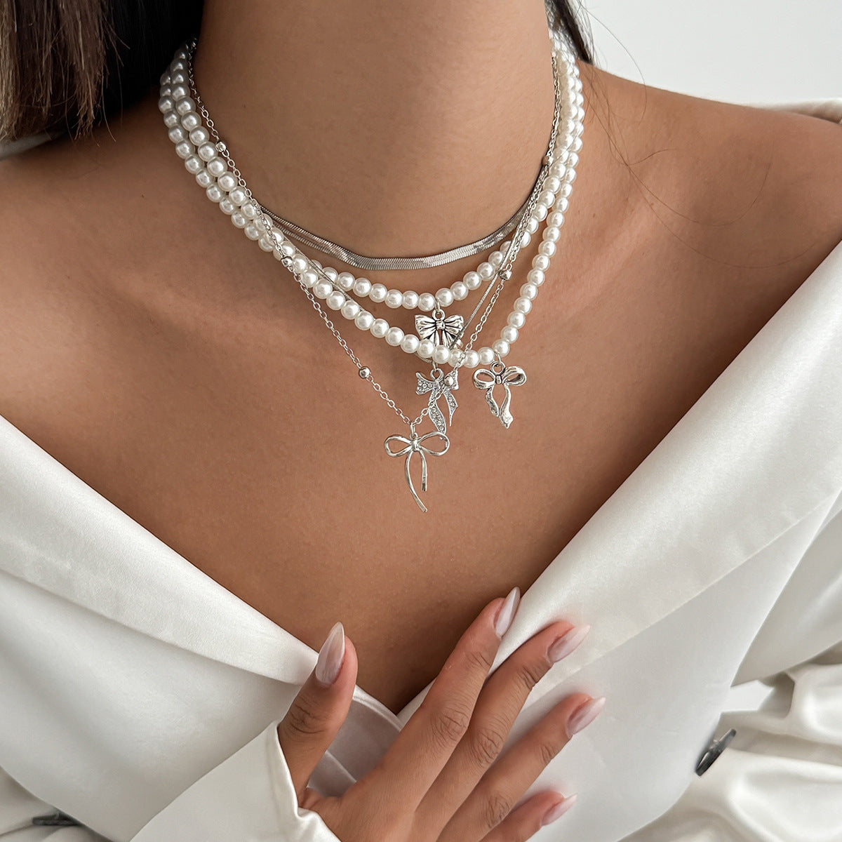 Punk Heart Star Zinc Alloy Plated Pendant Necklace with Tassel Rope Chain for Women