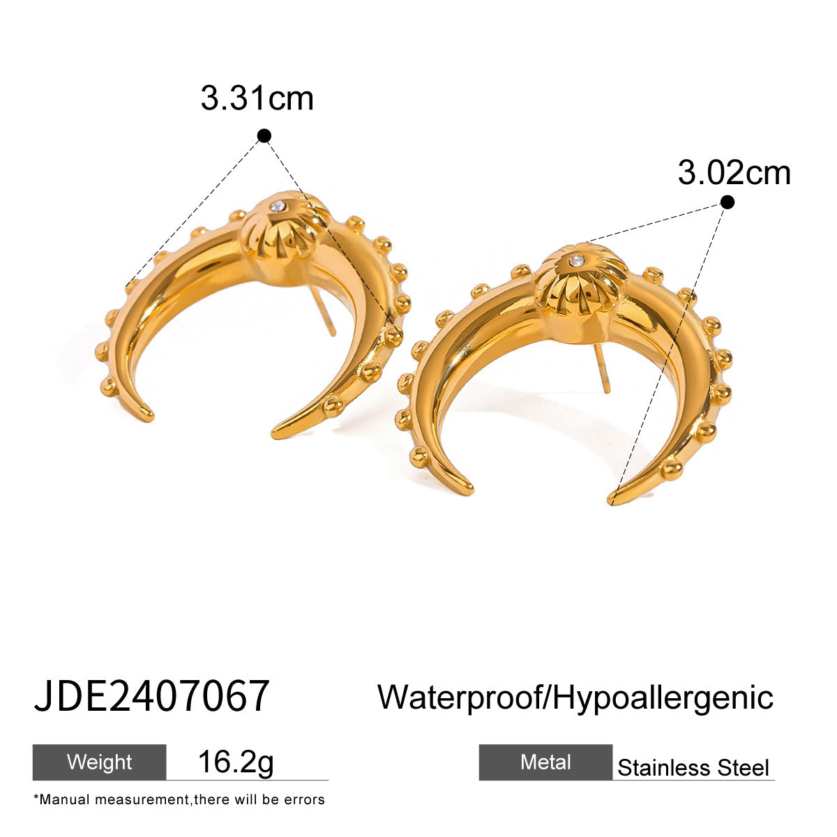 18K Gold Plated Moon Stainless Steel Earrings for Women