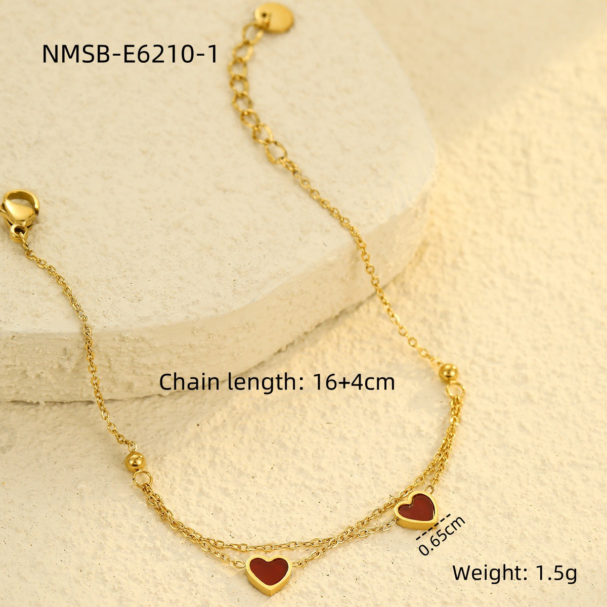 Bracciale alla moda in acciaio inossidabile placcato oro a doppio strato a forma di cuore, gioielli minimalisti per donna resistenti allo sbiadimento