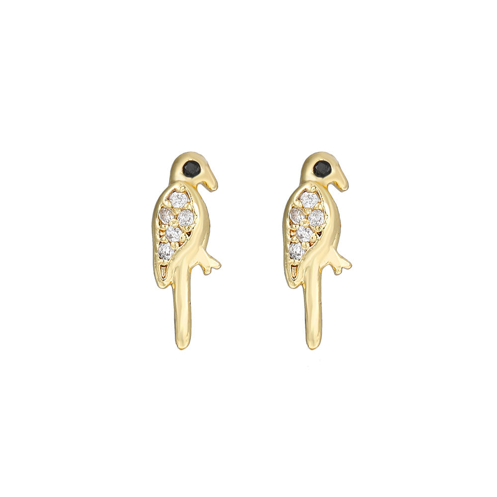 Vintage Sweet Butterfly Geometric Gold Plated Brass Stud Earrings with Cubic Zirconia