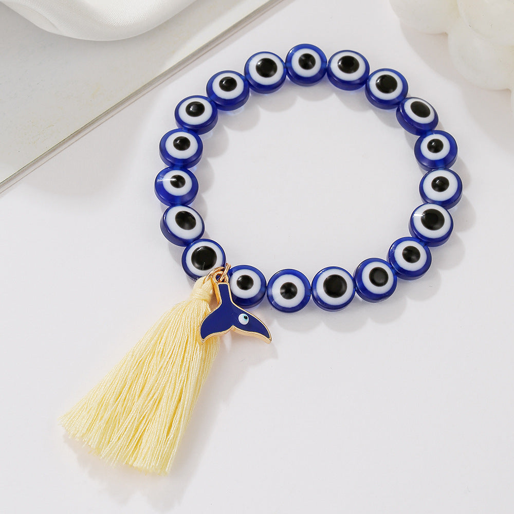 Handmade Geometric Round Evil Eye Mermaid Tassel Bracelet for Unisex