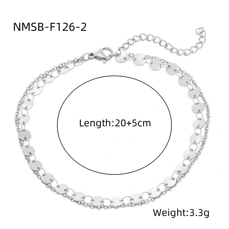 Minimalist Fashion-Forward Geometric Stainless Steel Double-Layer Circle Bracelet for Women with Plated Finish