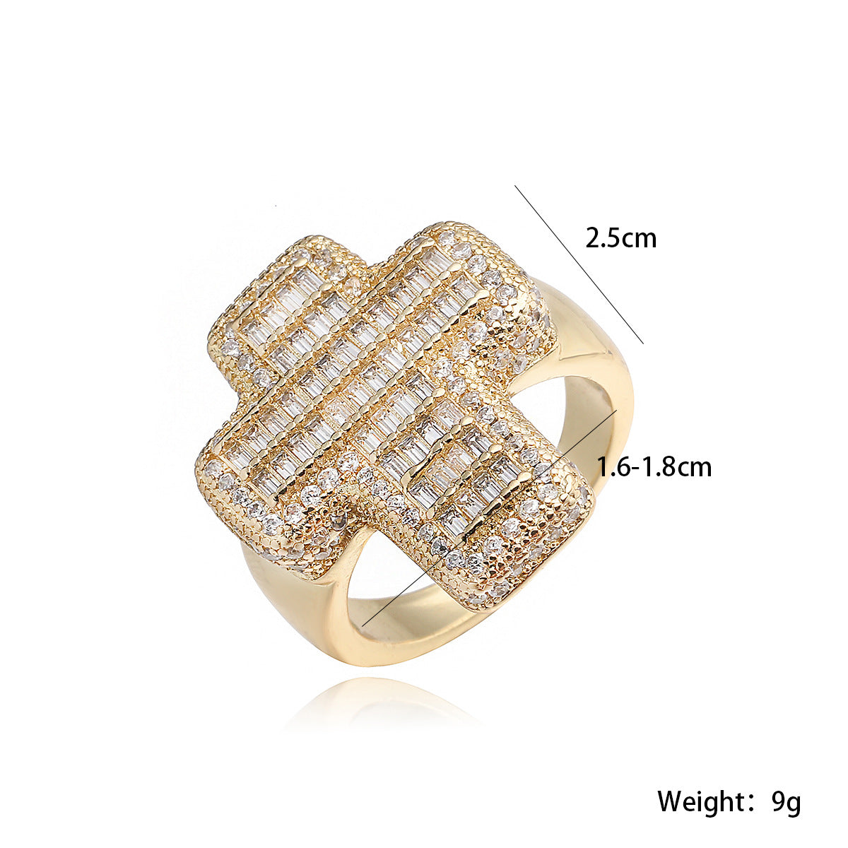 Minimalist Hip-hop 18K Gold Plated Brass Micro-inlay Cubic Zirconia Cross Geometric Ring for Women