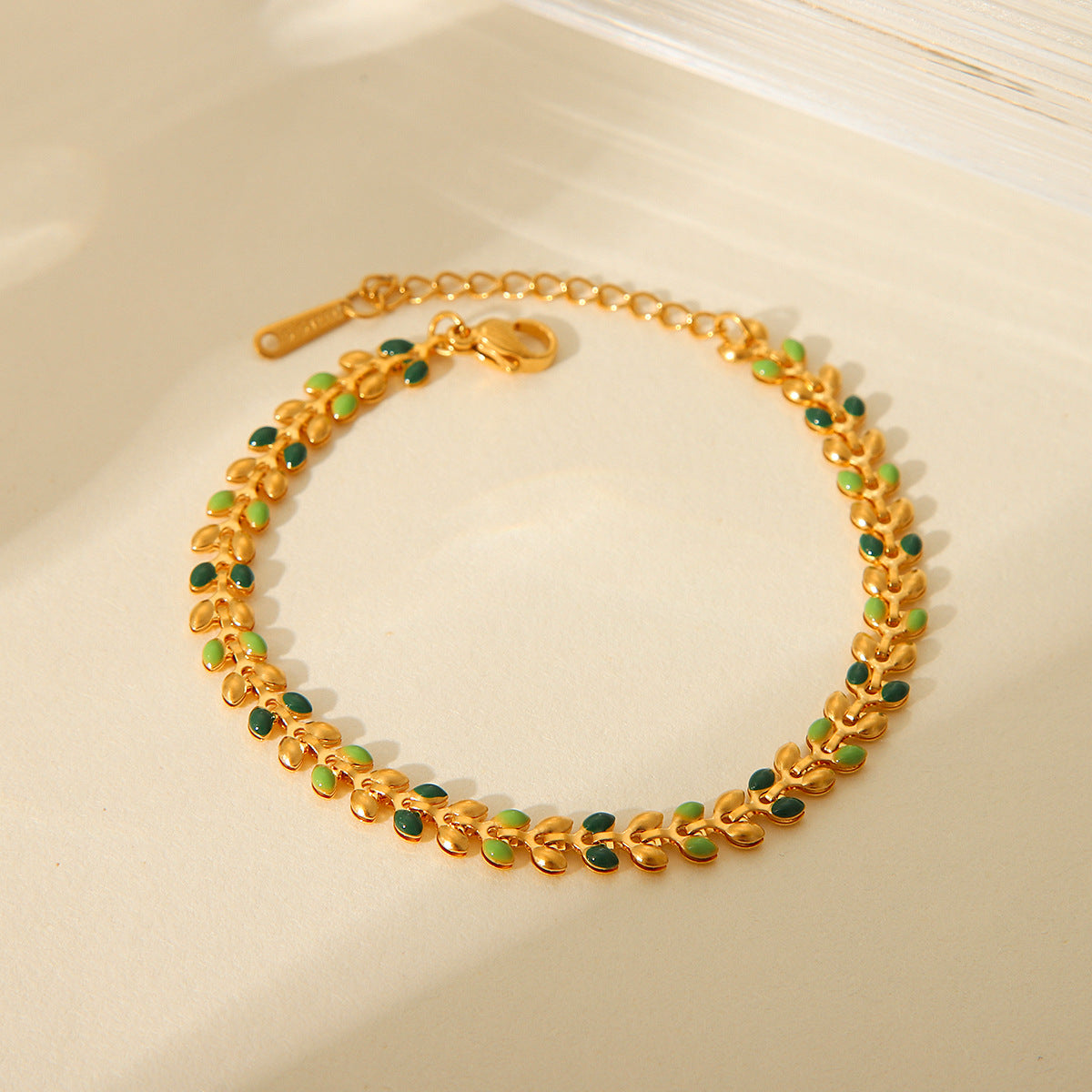 Trendy Ins Style 18K Gold Plated Stainless Steel Olive Leaf Bracelet for Women