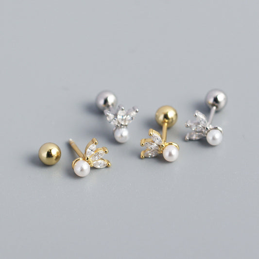 Elegantes pendientes de tuerca de plata de ley 925 con circonita cúbica y forma marquesa geométrica, de rosca, para mujer