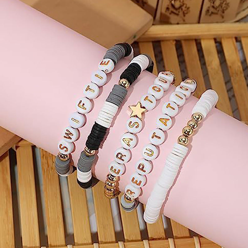 Bohemian Vintage Star Letter Resin Bracelet Set Unisex