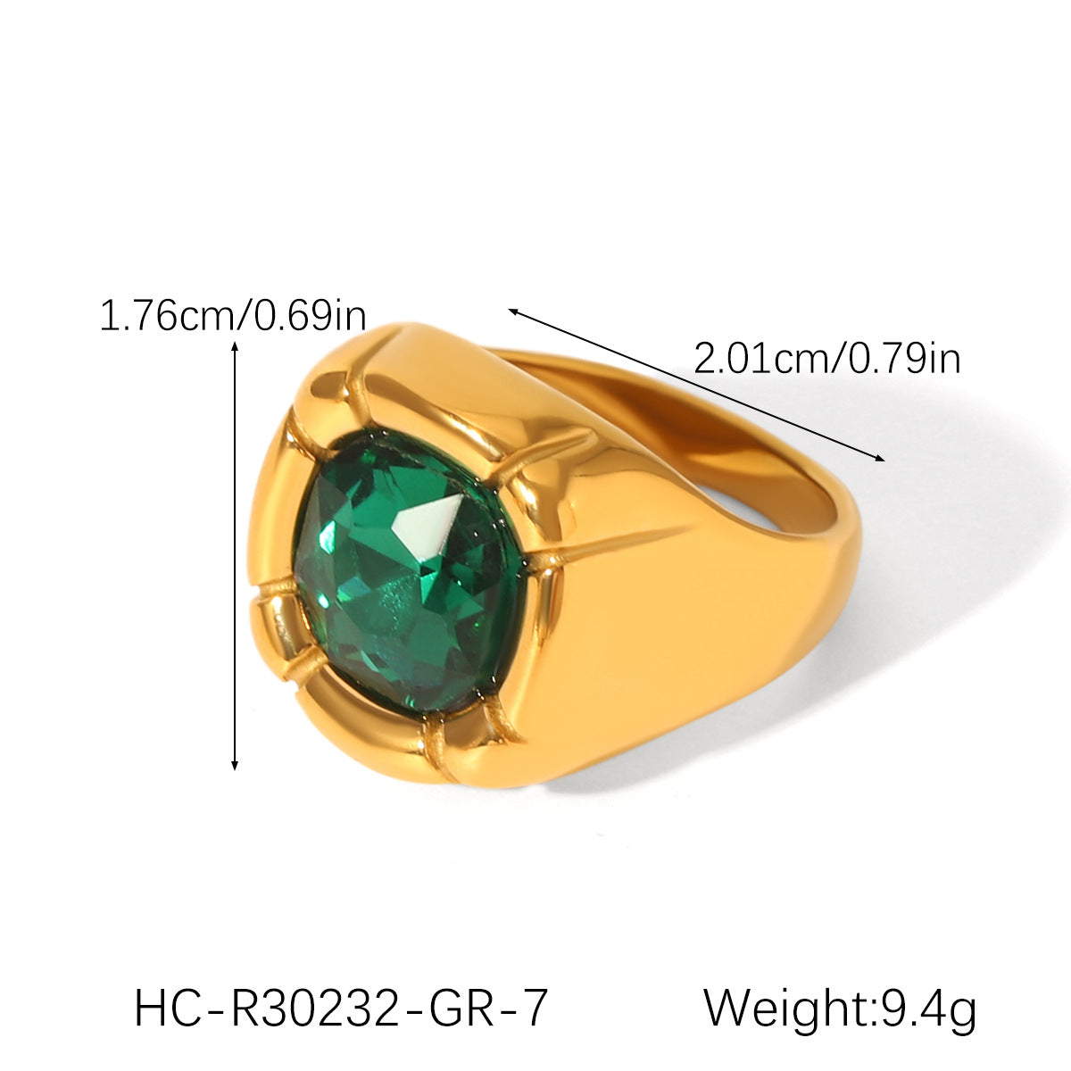 Ins Style Geometric 18K Gold Plated Stainless Steel Ring with Cubic Zirconia for Women