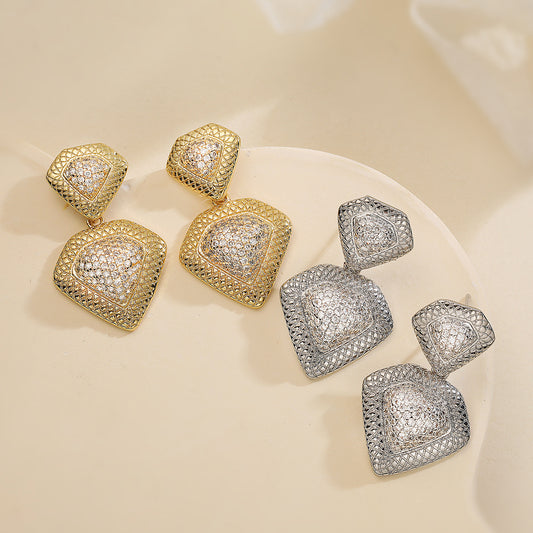 Aretes de Cobre Geométricos Irregulares Minimalistas con Baño de Oro de 18K e Incrustaciones de Zirconia para Mujer