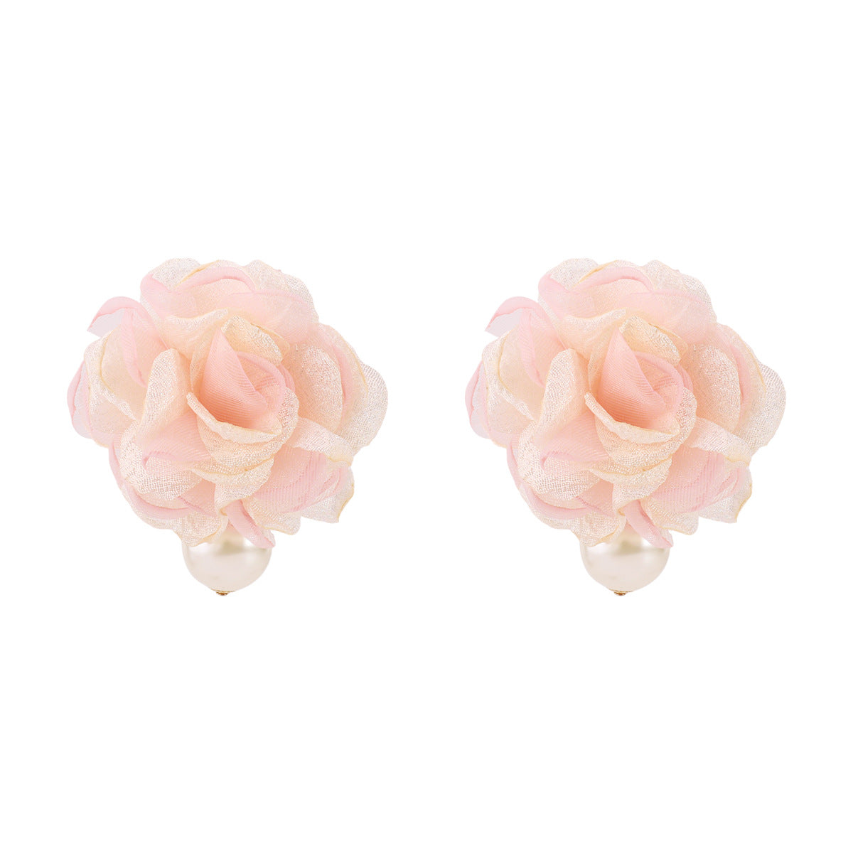 Pendientes de té de rosa hechos a mano de gasa floral y perlas de imitación estilo vintage de Hong Kong